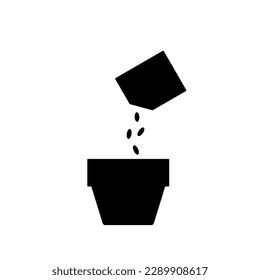 seed planting in pot icon, pack of seeds, simple black vector symbol