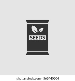 Seed sack icon flat. Black pictogram on grey background. Vector illustration symbol