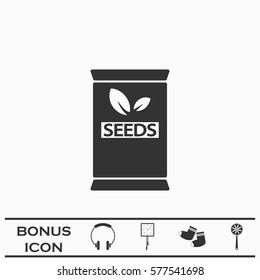 Seed sack icon flat. Black pictogram on white background. Vector illustration symbol and bonus button