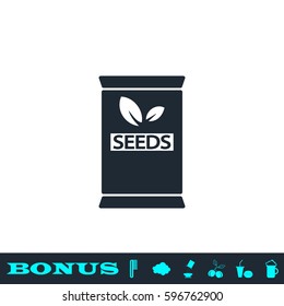 Seed sack icon flat. Black pictogram on white background. Vector illustration symbol and bonus button