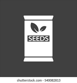 Seed sack icon flat. Vector white illustration isolated on black background. Flat symbol