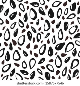 Seed seamless pattern. Vector graphic background. Organic crop, bio oil, vegan milk, natural spice. Hand drawn sketch. Healthy food. 