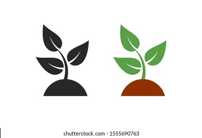 Seed and seeding abstract vector icon set. Flat design growing plant logo symbol.