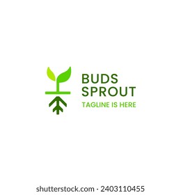 Seed Shoots Sprout on the Ground, Buds Leaf Tree Branch Logo Icon Template