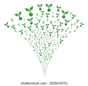 Seed Sprout burst fountain. Vector illustration style is flat iconic symbols. Object fountain done from random design elements as seed sprout fireworks.