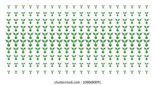 Seed sprout icon halftone pattern, constructed for backgrounds, covers, templates and abstraction effects. Vector seed sprout objects arranged into halftone matrix.