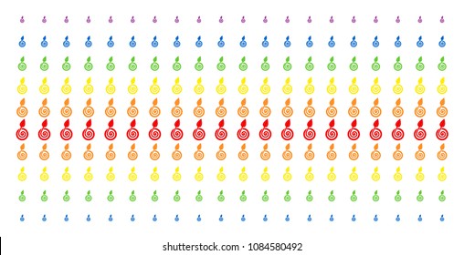 Seed Sprout icon spectrum halftone pattern. Vector symbols arranged into halftone grid with vertical spectrum gradient. Designed for backgrounds, covers, templates and abstraction concepts.