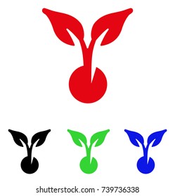 Seed Sprout icon. Vector illustration style is a flat iconic seed sprout symbol with black, red, green, blue color versions. Designed for web and software interfaces.