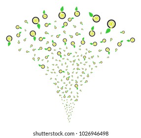 Seed Sprout stream fountain. Vector illustration style is flat iconic symbols. Object fountain combined from random design elements as seed sprout fireworks.