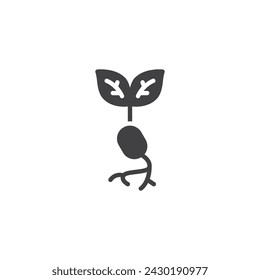 Seed sprouting and growth vector icon. filled flat sign for mobile concept and web design. Seeds germination glyph icon. Symbol, logo illustration. Vector graphics