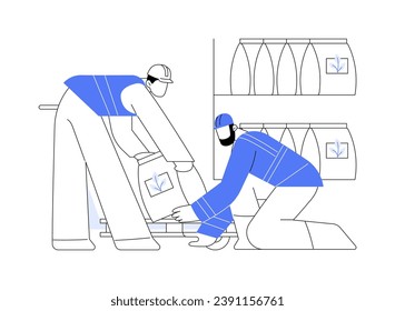 Seed supply abstract concept vector illustration. Group of workers unloading packages of seeds on trolley in warehouse, gardening season preparation, agribusiness industry abstract metaphor.