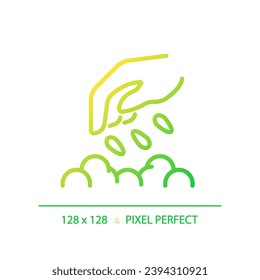 Seeding gradient linear vector icon. Direct planting. Eco friendly farming. Vegetable garden. Soil preparation. Thin line color symbol. Modern style pictogram. Vector isolated outline drawing