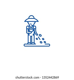 Seeding plants line icon concept. Seeding plants flat  vector symbol, sign, outline illustration.