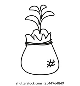 Seedling in a bag outline isolated on a white background