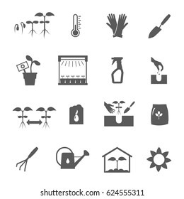 Seedling black and white icons set flat isolated vector illustration