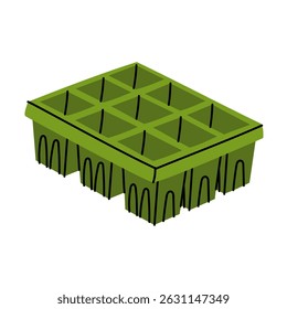 Seedling cassette, isolated bright illustration. Containers for plants. product for the care of agricultural crops. Gardening tools. Suitable for ecology, garden, cleaning, household, packaging