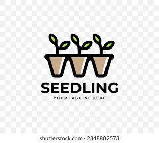 Seedling in cassette pots, plants, agriculture and gardening, colored graphic design. Cultivation of seedlings, agronomy, greenhouse, growing and planting, vector design and illustration