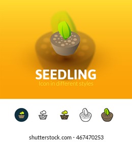 Seedling color icon, vector symbol in flat, outline and isometric style isolated on blur background