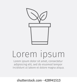 Seedling in flower pot, thin line icon. Vector illustration.