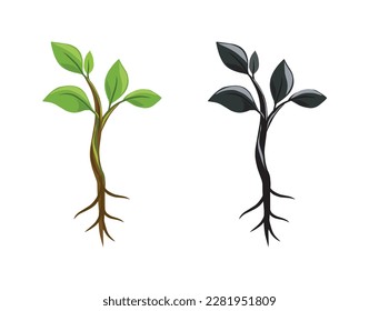  Seedling gardening plant. Seeds sprout with the roots. Sprout, plant, tree growing agriculture icons.