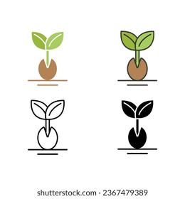 Seedling, germination, growing tree, plant growing for farming, gardening, agriculture, ecological and environmental concept. Growing seed icon. Vector illustration. Design on white background. EPS 10