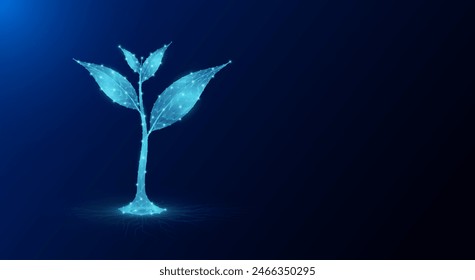 Seedling growing form polygon fertile ground on electronic circuit board. Agriculture environment concept. Use ad the agricultural industry. Banner with copy space for text. Vector EPS10.