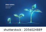 Seedling growth in a futuristic polygonal style. Green business development concept. Change or transformation in technology. Vector illustration. 