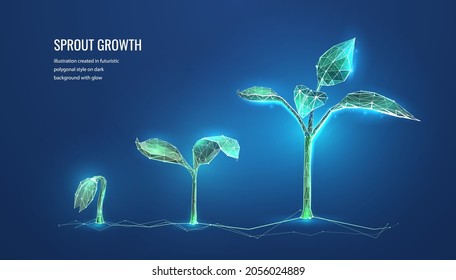 Seedling growth in a futuristic polygonal style. Green business development concept. Change or transformation in technology. Vector illustration.  - Shutterstock ID 2056024889