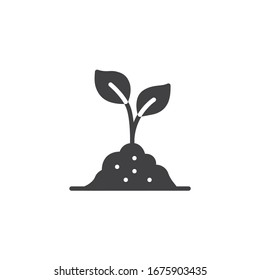 Seedling growth vector icon. filled flat sign for mobile concept and web design. Growing plant in soil glyph icon. Agriculture symbol, logo illustration. Vector graphics