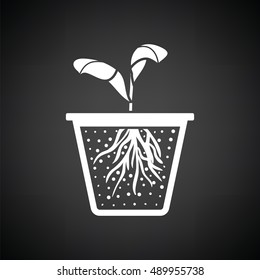 Seedling icon. Black background with white. Vector illustration.