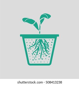 Seedling icon. Gray background with green. Vector illustration.