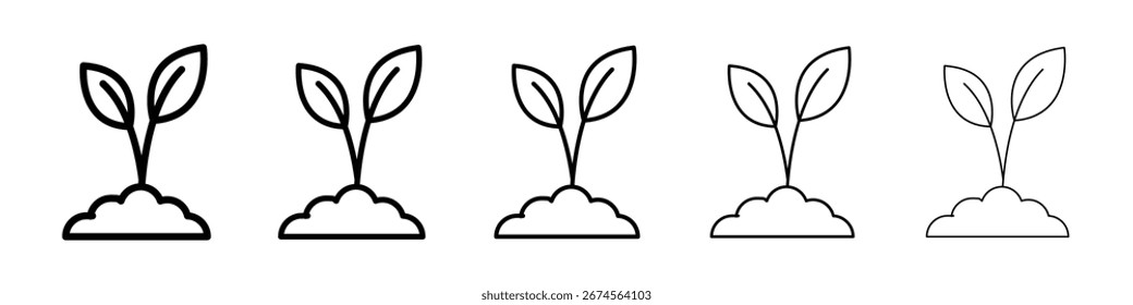 Seedling icon logo in stroke lines collection