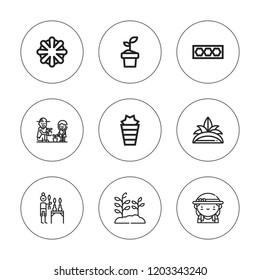 Seedling icon set. collection of 9 outline seedling icons with gardener, gardening icons. editable icons.