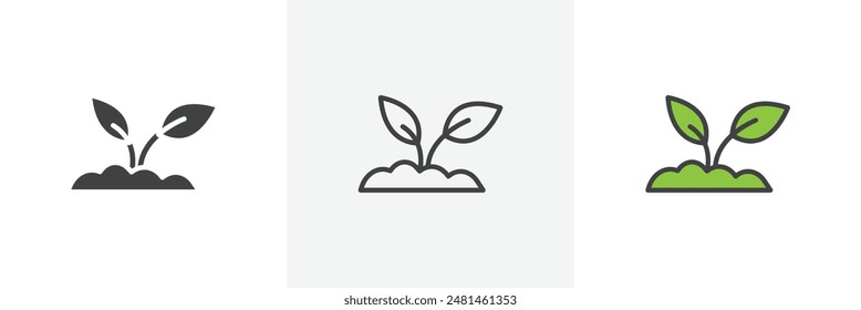 Seedling icon symbol collection on white background.