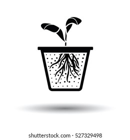 Seedling icon. White background with shadow design. Vector illustration.