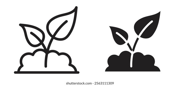 Seedling icons in black line and filled versions