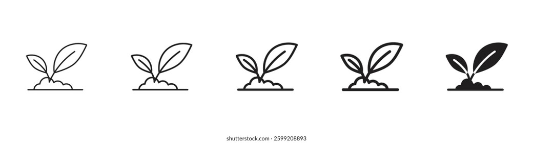 Seedling icons in black outline, solid and colored style