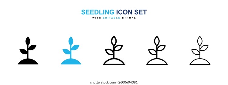 Seedling icons graphics set in black and blue colors
