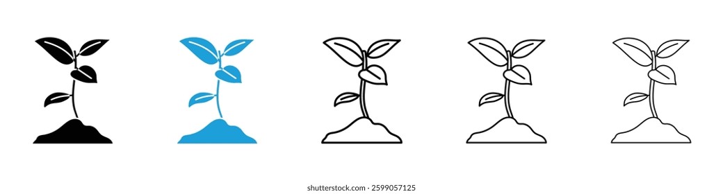 Seedling icons vector illustrations in black and blue colors for web and ui designs