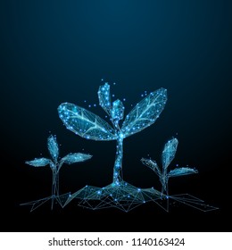 Seedling. Low poly blue. Polygonal abstract health illustration. In the form of a starry sky or space. Vector image in RGB Color mode.