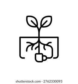 Seedling plant connected to a subterranean probe node representing a smart root zone sensor for agriculture