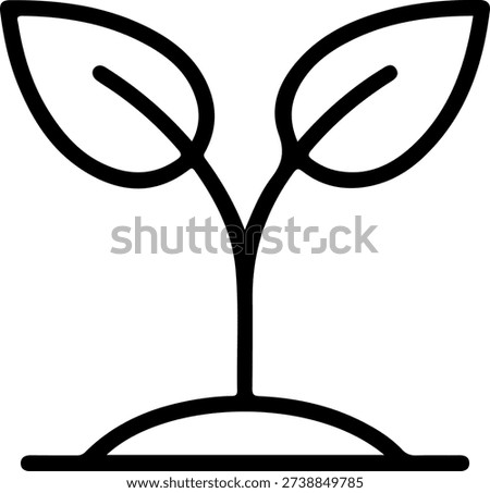 Seedling plant icon featuring a small sprout with two leaves in black thin line outline style, representing growth, nature, sustainability, and eco-friendly concepts