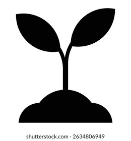 Seedling or plant sprout vector icon. Eco-friendly growth, sustainability, nature, gardening, or agriculture symbol. Black silhouette isolated on white background.