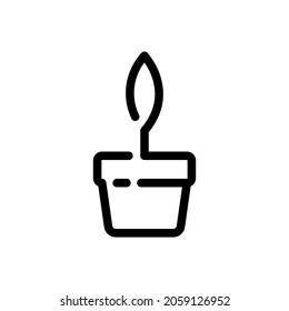Seedling in a pot icon. Black contour linear silhouette. Front side view. Vector simple flat graphic illustration. The isolated object on a white background. Isolate.