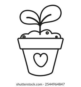 Seedling in a pot outline isolated on a white background