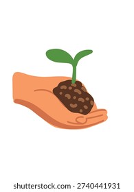 seedling with soil in hand vector illustration full view