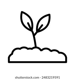 Seedling in soil icon linear logo mark in black and white