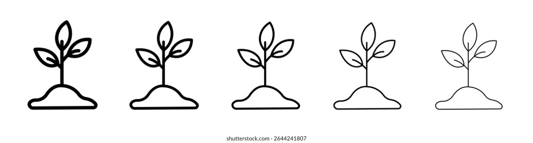 Seedling in soil icon thin outline logo mark set