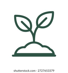 Las plántulas brotan en el icono del suelo utilizando el estilo de arte de línea gruesa para el crecimiento y la reforestación.
