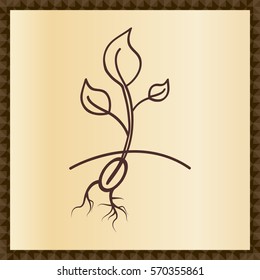 Seedling stem and root. Contour line. Logo for the agricultural firm